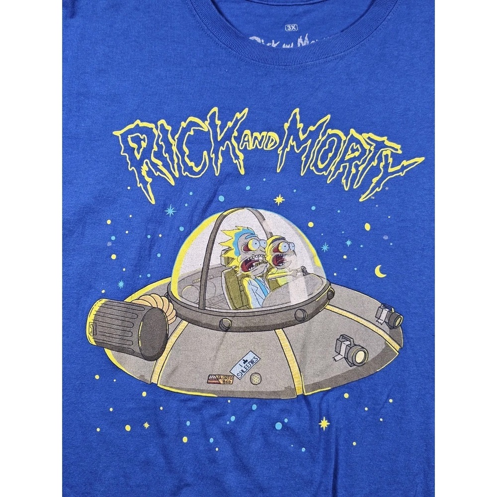 Rick and Morty UFO Graphic T Shirt Mens 3X Blue Adult Swim Cartoon Network Tee